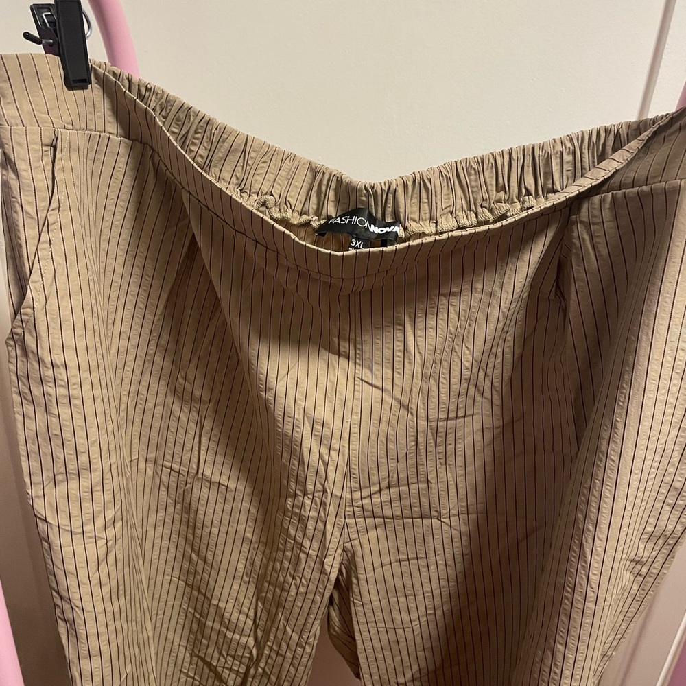 Fashion Nova Tan Pinstripe Trousers - Picture 3 of 4